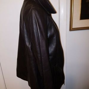 Collared brown leather jacket